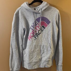 The North Face Gray Hoodie with Pink and Purple Accents